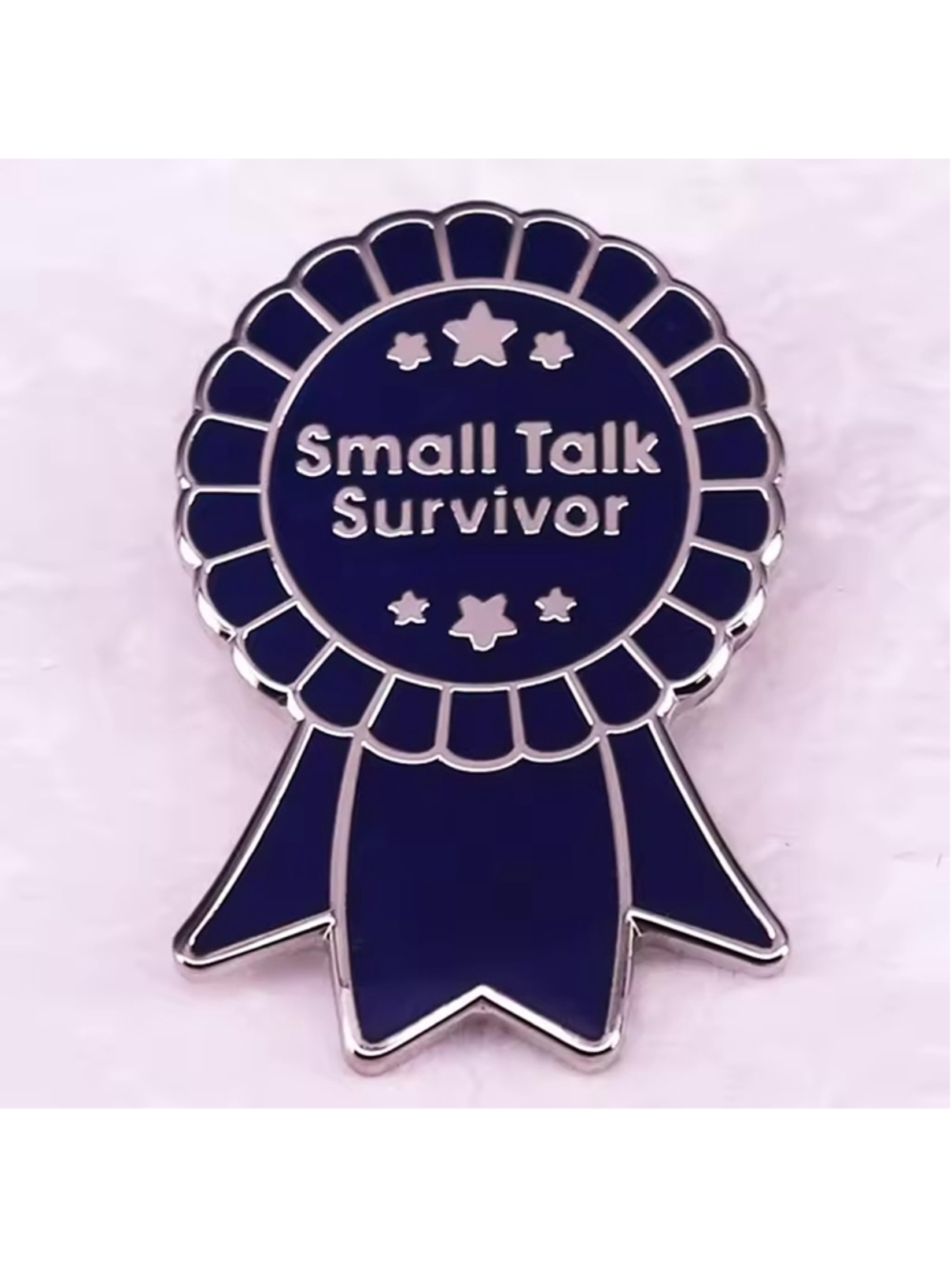 Navy Blue & Silver 'Small Talk Survivor' Enamel Pin